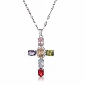 Elegant Multicolor Gemstone Cross Necklace